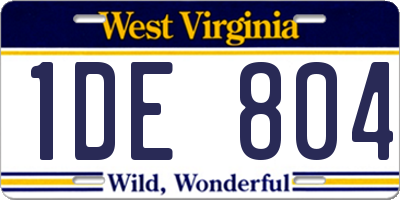 WV license plate 1DE804