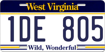 WV license plate 1DE805