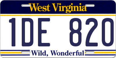 WV license plate 1DE820