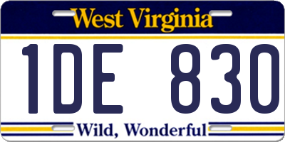 WV license plate 1DE830