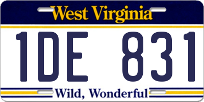 WV license plate 1DE831