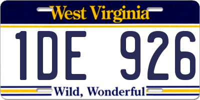 WV license plate 1DE926