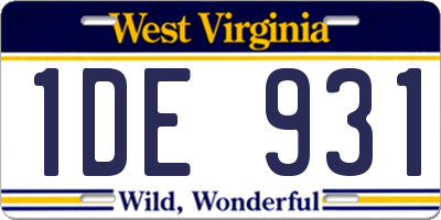 WV license plate 1DE931