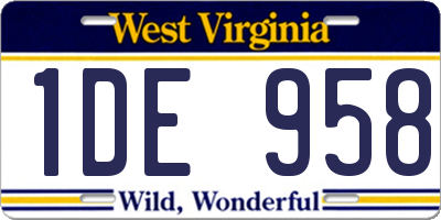 WV license plate 1DE958