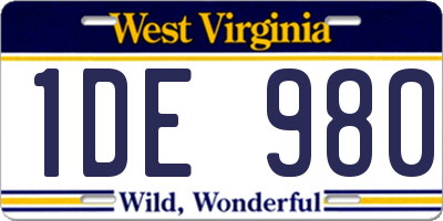 WV license plate 1DE980
