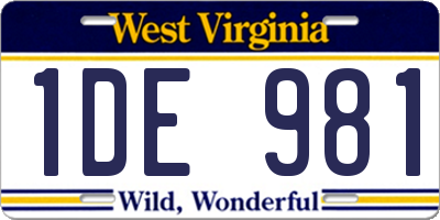 WV license plate 1DE981