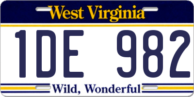 WV license plate 1DE982
