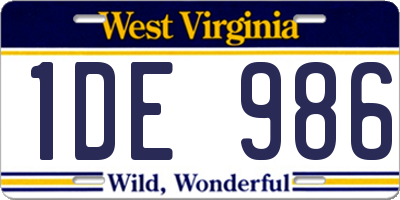WV license plate 1DE986