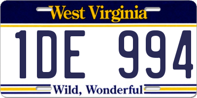 WV license plate 1DE994