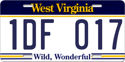 WV license plate 1DF017