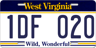WV license plate 1DF020