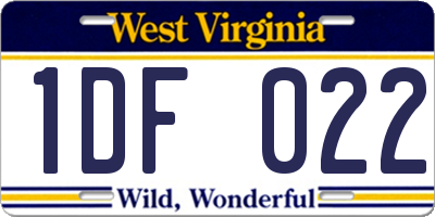 WV license plate 1DF022