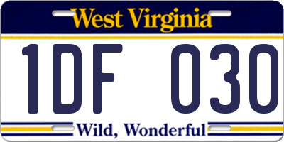 WV license plate 1DF030
