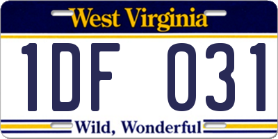WV license plate 1DF031