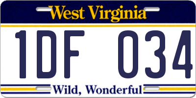 WV license plate 1DF034
