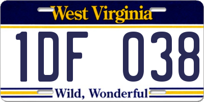 WV license plate 1DF038