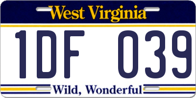 WV license plate 1DF039