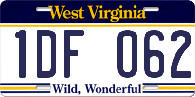 WV license plate 1DF062