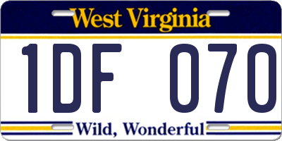 WV license plate 1DF070