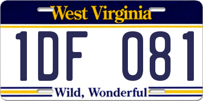 WV license plate 1DF081
