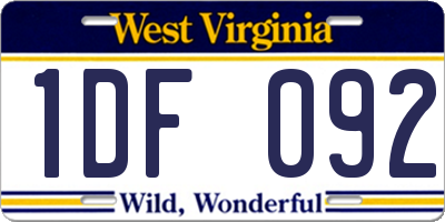 WV license plate 1DF092
