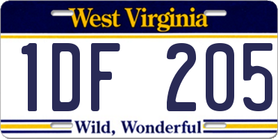 WV license plate 1DF205
