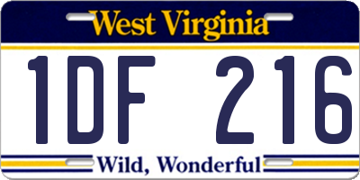 WV license plate 1DF216
