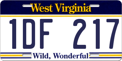 WV license plate 1DF217