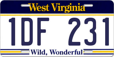 WV license plate 1DF231
