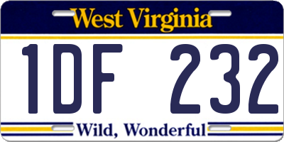 WV license plate 1DF232