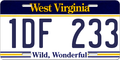 WV license plate 1DF233