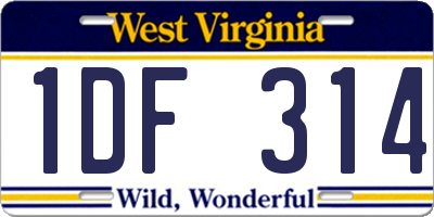 WV license plate 1DF314