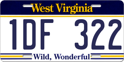 WV license plate 1DF322