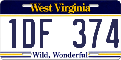 WV license plate 1DF374