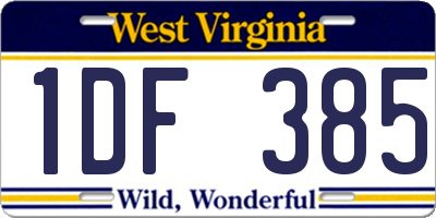 WV license plate 1DF385