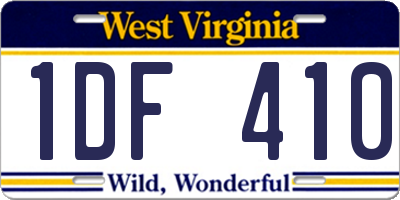 WV license plate 1DF410
