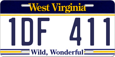 WV license plate 1DF411