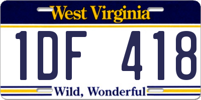 WV license plate 1DF418