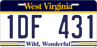 WV license plate 1DF431