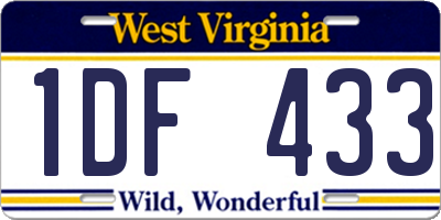 WV license plate 1DF433