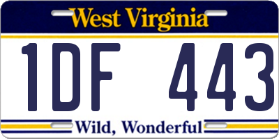 WV license plate 1DF443