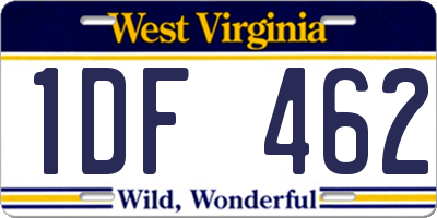 WV license plate 1DF462