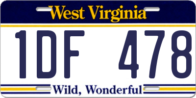 WV license plate 1DF478