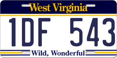 WV license plate 1DF543