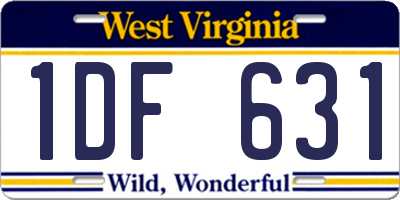WV license plate 1DF631