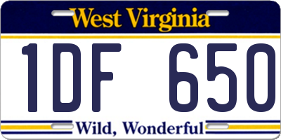 WV license plate 1DF650