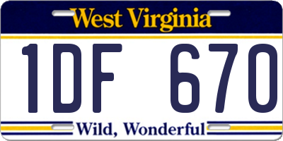 WV license plate 1DF670