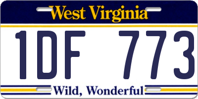 WV license plate 1DF773