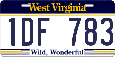 WV license plate 1DF783