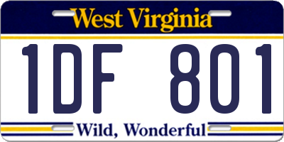 WV license plate 1DF801